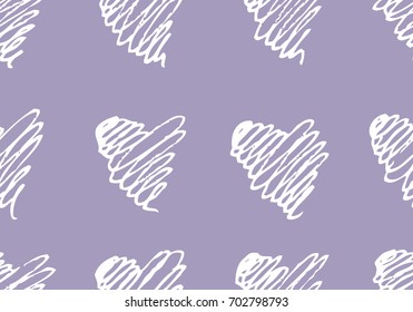 Hand drawn romantic seamless pattern. Female background. Violet abstract  doodle drawing. Vector art illustration hearts