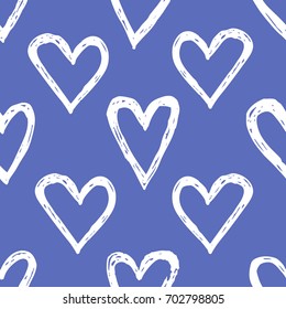 Hand drawn romantic seamless pattern. Female background. Electric blue abstract  doodle drawing. Vector art illustration hearts