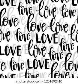 Hand drawn romantic typography design. Vector lettering seamless background wiyh black and grey word Love on white background.