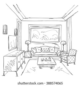 Hand Drawn Room Interior Sketch