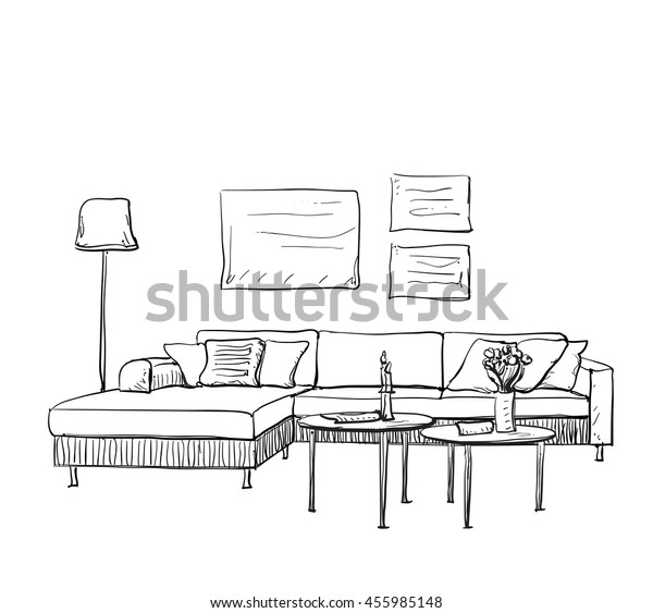 Hand Drawn Room Interior Sketch Stock Vector (Royalty Free) 455985148