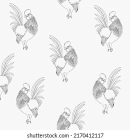 Hand Drawn Rooster Bird Seamless Pattern