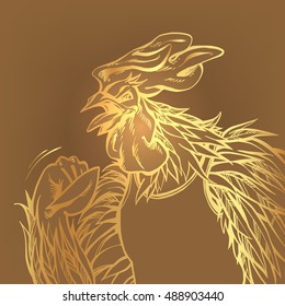 Hand drawn  rooster in comic style. Vector isolated illustration. Symbol new 2017 year. Character for your design; Chinese horoscope, sports fan, yelling trainer, alarm clock.