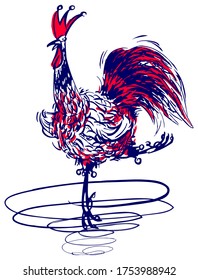 Hand drawn rooster dancer. Sketch chicken isolated on white background, vector illustration.