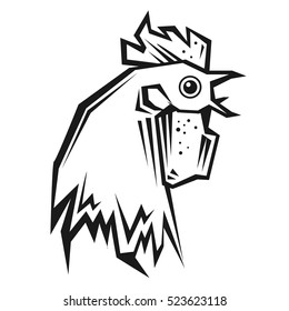 Hand drawn rooster. Decorative element, label or icon. Greeting card, symbol of new year 2017,Chinese calendar. 2017 new year of rooster.Vector