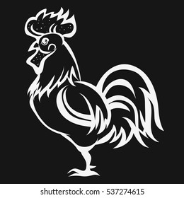 Hand drawn rooster. Decorative element, label or icon. Greeting card, symbol of new year 2017,Chinese calendar. 2017 new year of rooster.Vector