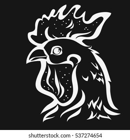 Hand drawn rooster. Decorative element, label or icon. Greeting card, symbol of new year 2017,Chinese calendar. 2017 new year of rooster.Vector