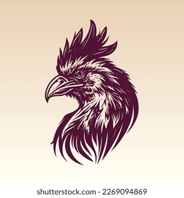 Hand drawn Rooster Head illustration. Vintage woodcut engraving style vector illustration.