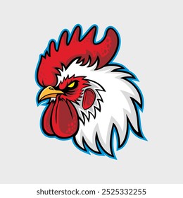 Dibujado a mano de la mascota de la cabeza del gallo, logotipo del gallo aislado en el fondo