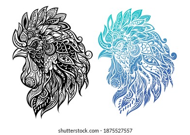Hand drawn of rooster head zentangle arts. vector illustration 
