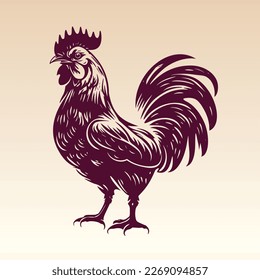 Hand drawn Rooster illustration. Vintage woodcut engraving style vector illustration.