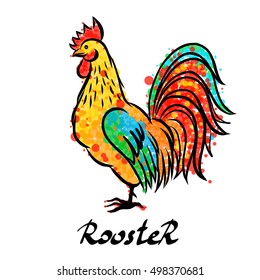Hand drawn Rooster isolated on white background. Vector illustration. Farm animal