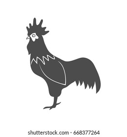 Hand Drawn Rooster isolated on white background. Vector