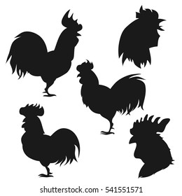 Hand drawn roosters.  Vector set of cock.  New Year symbol 2017 - rooster.  Element for logo, label, print, calendar and Happy ney year card.