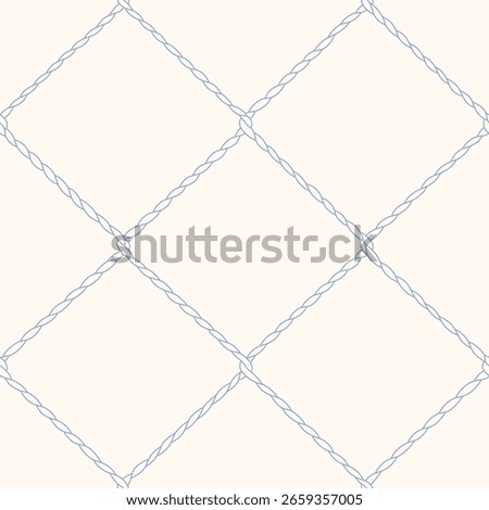 Hand drawn rope seamless lattice pattern with a charming whimsical cottage core design. Soft blue, pastel, and nostalgic trellis print. Perfect for textiles and romantic vintage-inspired decor.