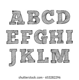 Hand drawn rope style wave line lettering alphabet. Outline hand made font part 1