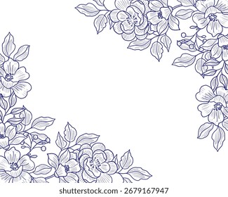 Hand Drawn Rose and Aster Flower Border