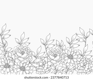 Fondo sin soldadura de la rosa dibujada a mano y el aster
