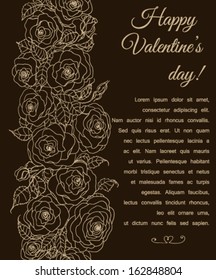 Hand - drawn rose border on dark brown background, Valentine day card