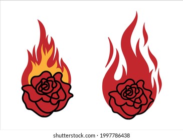 hand drawn rose and fire illustration design elements