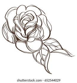 Hand drawn rose. Floral design element. Outline vector illustration for tattoo, posters, coloring page and other items.