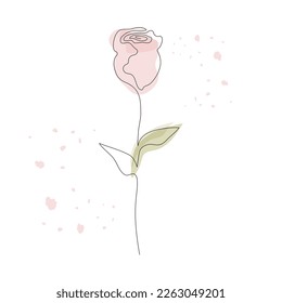 Hand drawn rose flower continuous one line art. Minimalist contour drawing monoline pastel rose. Isolated on white background.