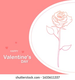 Hand drawn Rose flower with Valentine’s day lettering. Simple two gradient colors Line Art. Celebration of Valentines concept. Vector illustration for banner, greeting card, template, postcard, event.