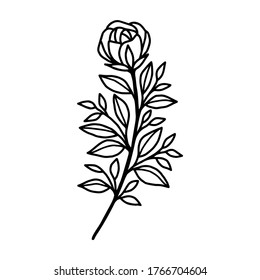 Flor de rosa dibujada a mano. Arte de línea floral para logotipo, icono, tarjeta de visita, invitación a la boda o decoración