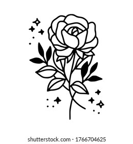 Flor de rosa dibujada a mano. Arte de línea floral para logotipo, icono, tarjeta de visita, invitación a la boda o decoración