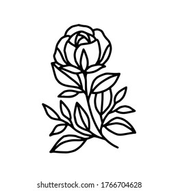 Hand drawn rose flower element. Floral line art for logo, icon, business card, wedding invitation, or decoration