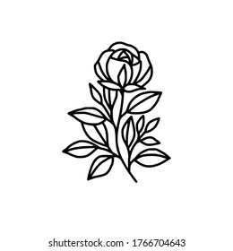 Hand drawn rose flower element. Floral line art for logo, icon, business card, wedding invitation, or decoration