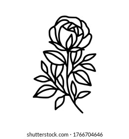 Flor de rosa dibujada a mano. Arte de línea floral para logotipo, icono, tarjeta de visita, invitación a la boda o decoración
