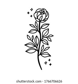 Handgezeichnetes Rosenblumenelement. Blumenzeilenkunst für Logo, Ikone, Visitenkarte, Hochzeitseinladung oder Dekoration