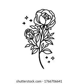 Hand drawn rose flower element. Floral line art for logo, icon, business card, wedding invitation, or decoration
