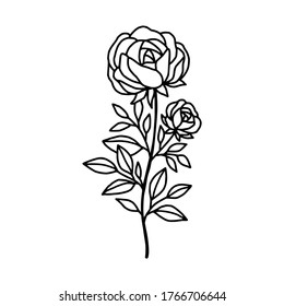Flor de rosa dibujada a mano. Arte de línea floral para logotipo, icono, tarjeta de visita, invitación a la boda o decoración