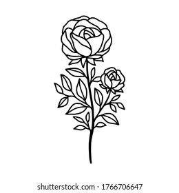 Hand drawn rose flower element. Floral line art for logo, icon, business card, wedding invitation, or decoration