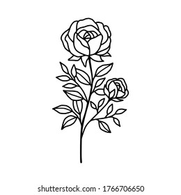 Hand drawn rose flower element. Floral line art for logo, icon, business card, wedding invitation, or decoration
