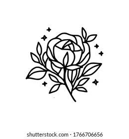 Hand drawn rose flower element. Floral line art for logo, icon, business card, wedding invitation, or decoration