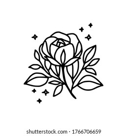 Flor de rosa dibujada a mano. Arte de línea floral para logotipo, icono, tarjeta de visita, invitación a la boda o decoración