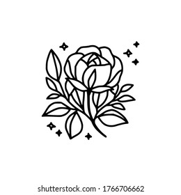Hand drawn rose flower element. Floral line art for logo, icon, business card, wedding invitation, or decoration