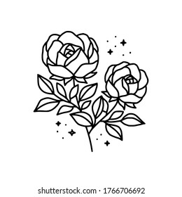 Hand drawn rose flower element. Floral line art for logo, icon, business card, wedding invitation, or decoration