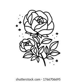 Hand drawn rose flower element. Floral line art for logo, icon, business card, wedding invitation, or decoration