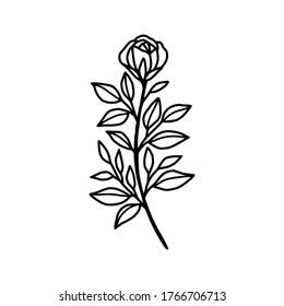 Flor de rosa dibujada a mano. Arte de línea floral para logotipo, icono, tarjeta de visita, invitación a la boda o decoración