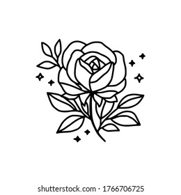 Hand drawn rose flower element. Floral line art for logo, icon, business card, wedding invitation, or decoration