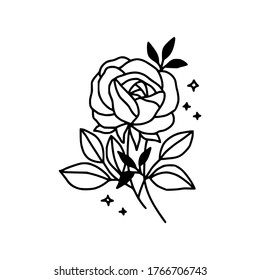 Hand drawn rose flower element. Floral line art for logo, icon, business card, wedding invitation, or decoration