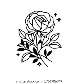Hand drawn rose flower element. Floral line art for logo, icon, business card, wedding invitation, or decoration