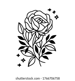 Flor de rosa dibujada a mano. Arte de línea floral para logotipo, icono, tarjeta de visita, invitación a la boda o decoración
