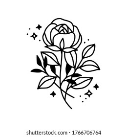 Hand drawn rose flower element. Floral line art for logo, icon, business card, wedding invitation, or decoration