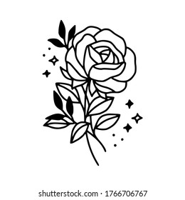 Hand drawn rose flower element. Floral line art for logo, icon, business card, wedding invitation, or decoration