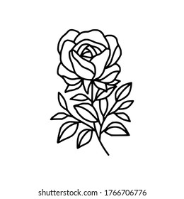 Flor de rosa dibujada a mano. Arte de línea floral para logotipo, icono, tarjeta de visita, invitación a la boda o decoración